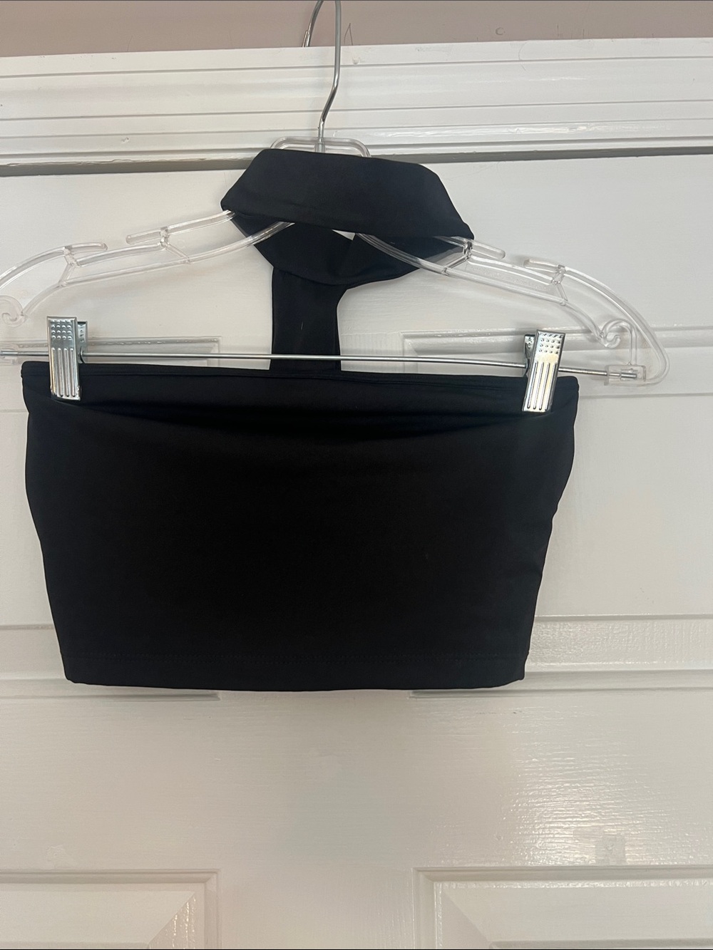 Klassy Network Black Strapless Halter Crop Top with Neck Tie